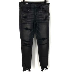 American Eagle BLACK DISTRESSED CHEWED SKINNY JEAN
